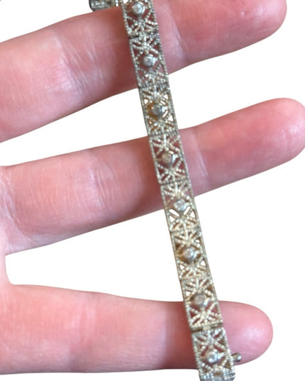 Elegant Vintage 925 Sterling Silver filagree CZ link Bracelet