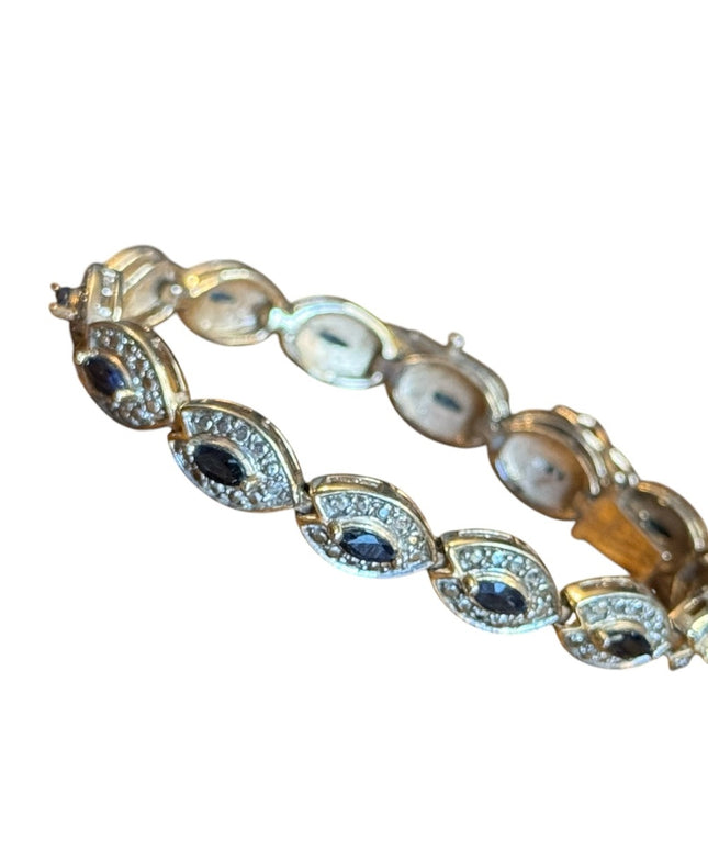 Elegant Authentic Sapphire Gold plt Sterling silver 925 Blue Stone Bracelet