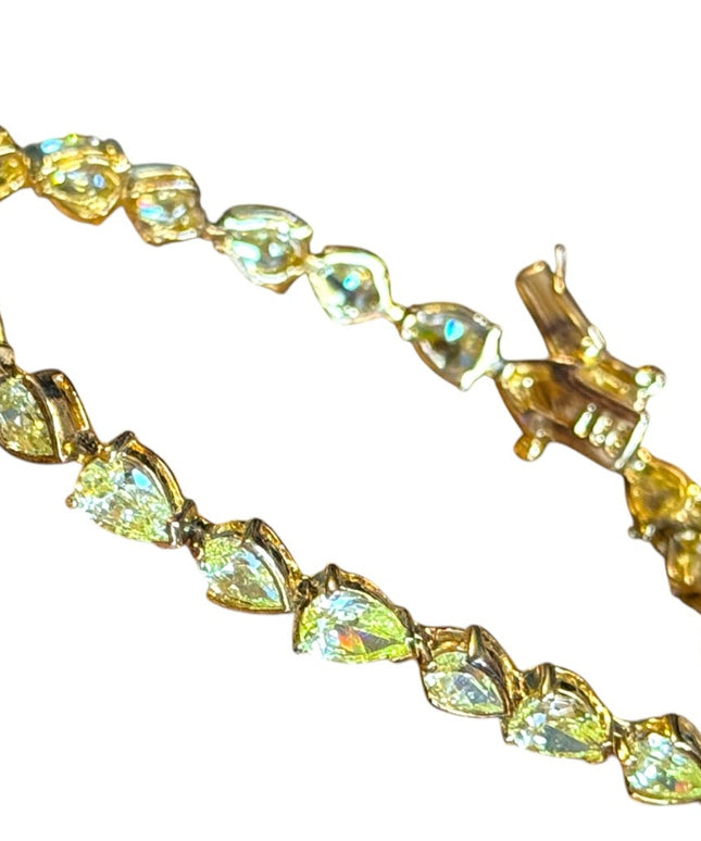 Stunning Simulated peridot Gold plt sterling silver 925 Heart  CZ  Bracelet
