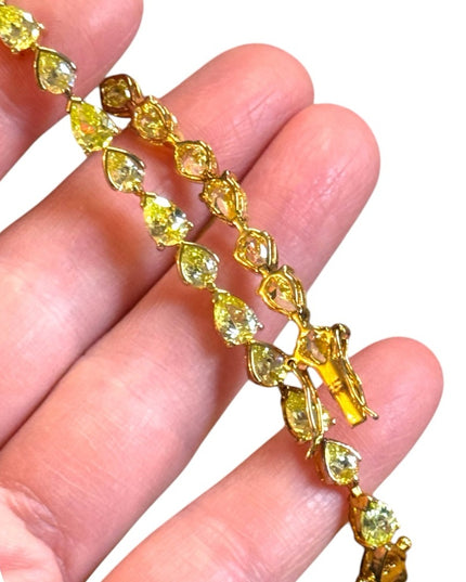 Stunning Simulated peridot Gold plt sterling silver 925 Heart  CZ  Bracelet