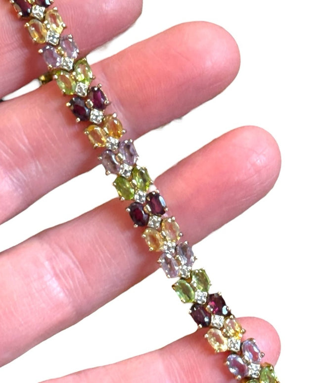 Multicolor Gemstone DBJ Sterling silver 925 gold plt Bracelet peridot garnet