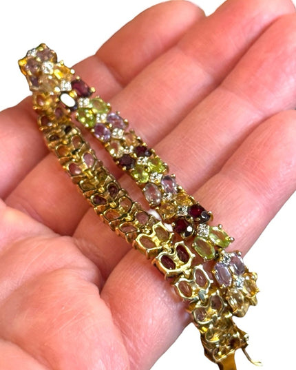 Multicolor Gemstone DBJ Sterling silver 925 gold plt Bracelet peridot garnet