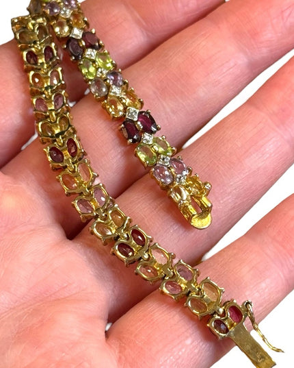 Multicolor Gemstone DBJ Sterling silver 925 gold plt Bracelet peridot garnet