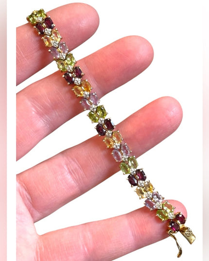 Multicolor Gemstone DBJ Sterling silver 925 gold plt Bracelet peridot garnet