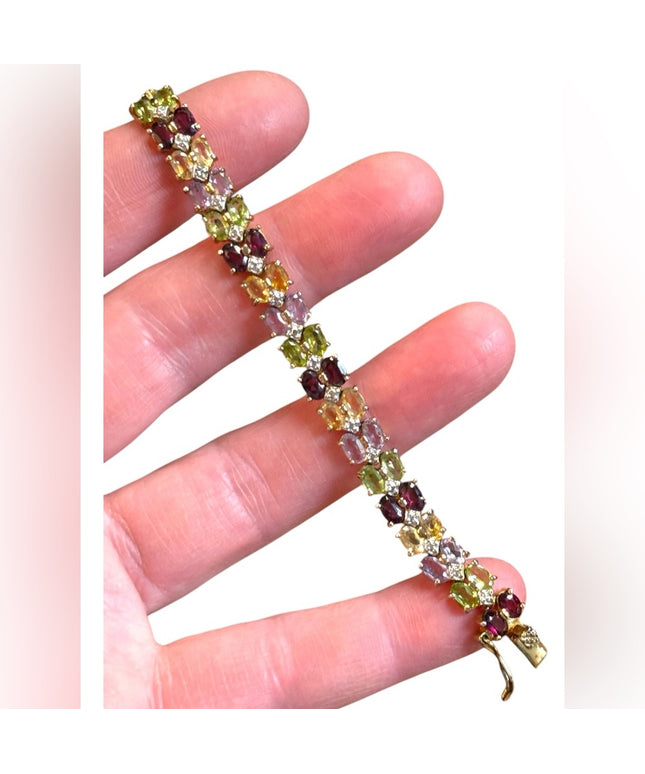 Multicolor Gemstone DBJ Sterling silver 925 gold plt Bracelet peridot garnet