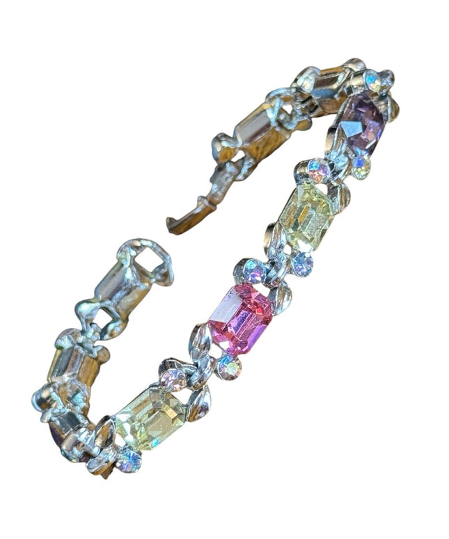 Vintage Colorful Crystal Weiss silver fancy 1950s Bracelet