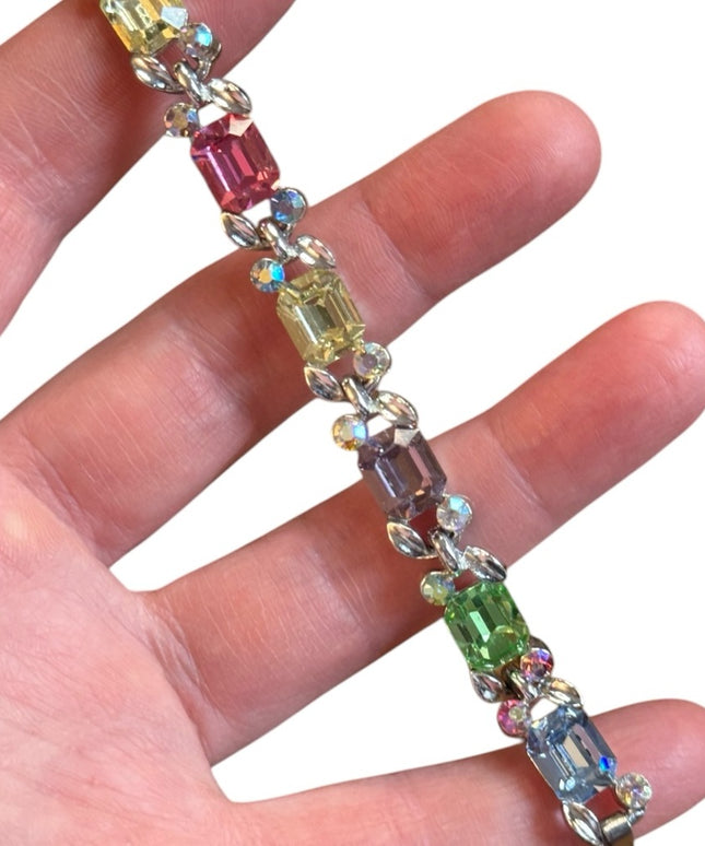 Vintage Colorful Crystal Weiss silver fancy 1950s Bracelet