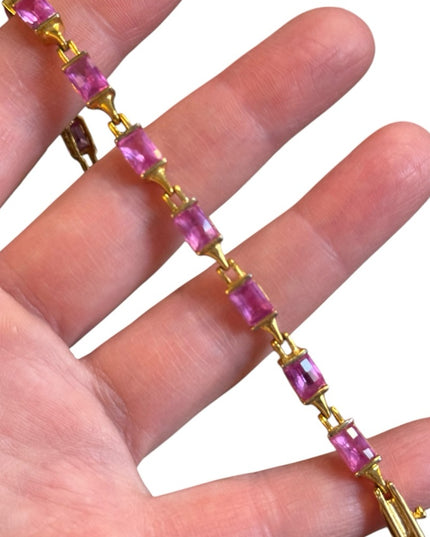 Elegant Pink CZ Sterling silver 925 18k Gold plt tennis bracelet