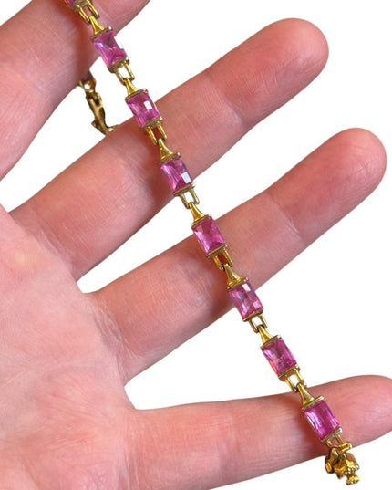 Elegant Pink CZ Sterling silver 925 18k Gold plt tennis bracelet