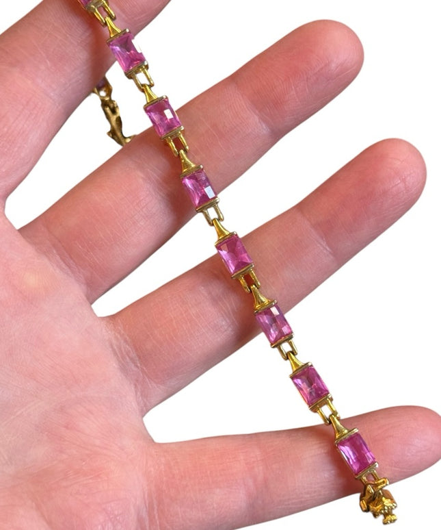 Elegant Pink CZ Sterling silver 925 18k Gold plt tennis bracelet