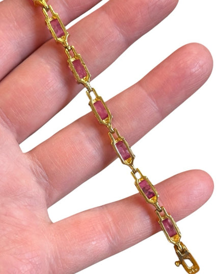 Elegant Pink CZ Sterling silver 925 18k Gold plt tennis bracelet