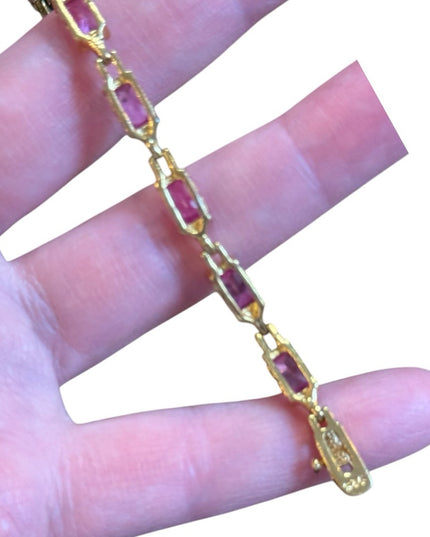 Elegant Pink CZ Sterling silver 925 18k Gold plt tennis bracelet