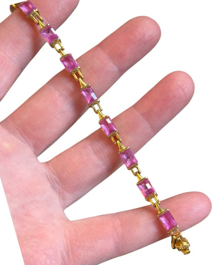 Elegant Pink CZ Sterling silver 925 18k Gold plt tennis bracelet