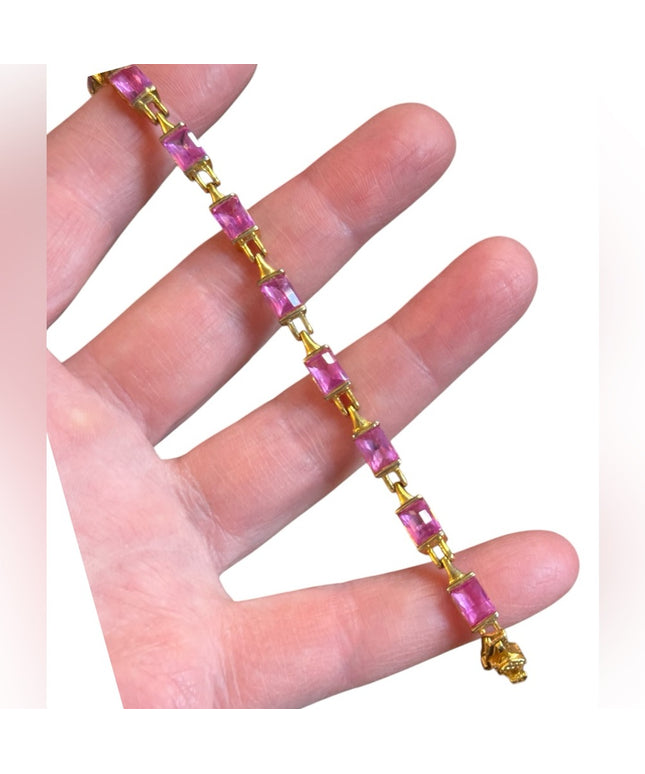 Elegant Pink CZ Sterling silver 925 18k Gold plt tennis bracelet