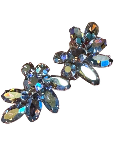 Stunning RARE Blue AB Aurora Borealis Sherman silver Crystal Brooch & Earrings