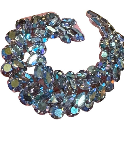 Stunning RARE Blue AB Aurora Borealis Sherman silver Crystal Brooch & Earrings
