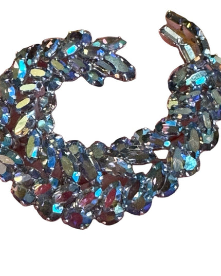 Stunning RARE Blue AB Aurora Borealis Sherman silver Crystal Brooch & Earrings