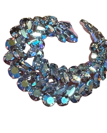 Stunning RARE Blue AB Aurora Borealis Sherman silver Crystal Brooch & Earrings