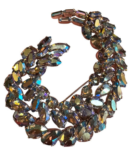 Stunning RARE Blue AB Aurora Borealis Sherman silver Crystal Brooch & Earrings