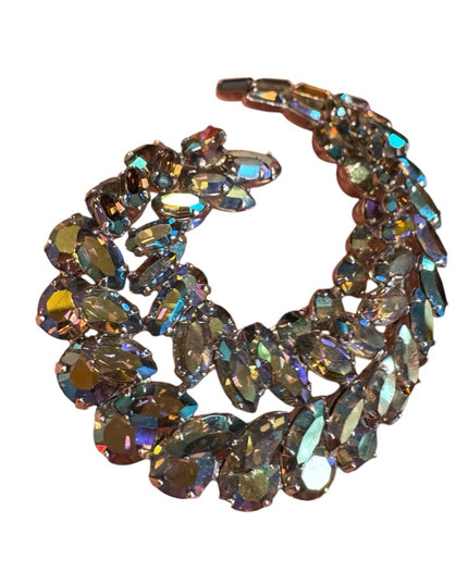 Stunning RARE Blue AB Aurora Borealis Sherman silver Crystal Brooch & Earrings