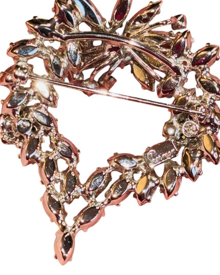 Elegant Vintage 1950s Stunning fancy floral SHERMAN clear Crystal Brooch