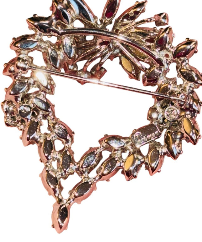 Elegant Vintage 1950s Stunning fancy floral SHERMAN clear Crystal Brooch