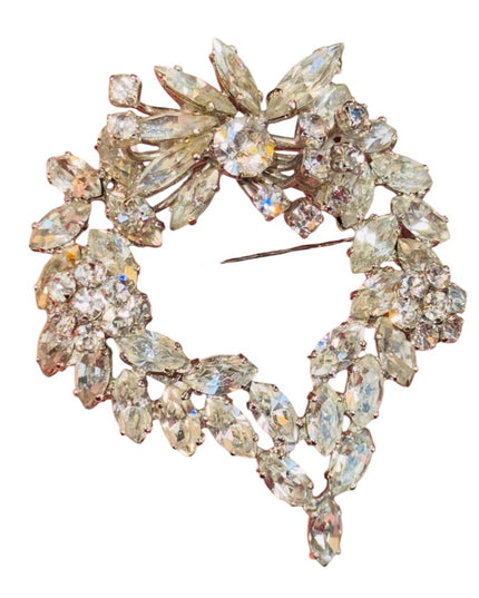 Elegant Vintage 1950s Stunning fancy floral SHERMAN clear Crystal Brooch