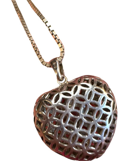Elegant Sterling Silver 925 puffed Heart pink CZ Pendant Necklace
