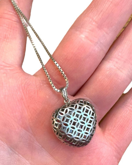 Elegant Sterling Silver 925 puffed Heart pink CZ Pendant Necklace