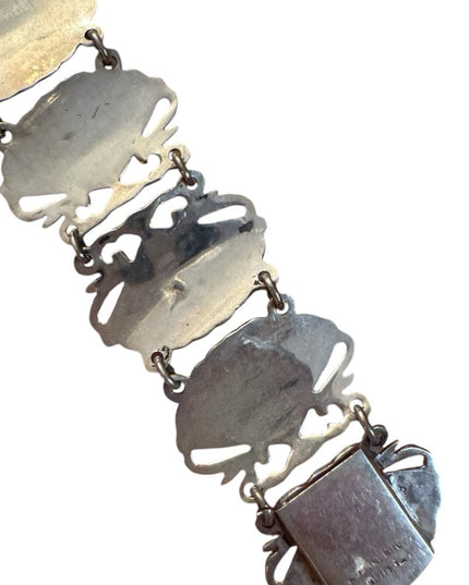 Elegant Vintage Siam Sterling 925 Black Silver Thai Goddess Nielo Bracelet