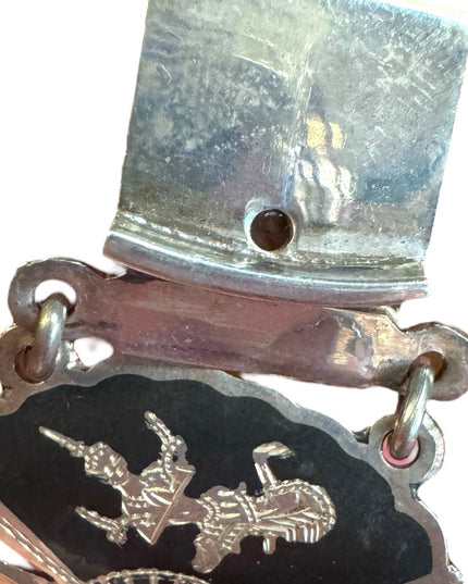 Elegant Vintage Siam Sterling 925 Black Silver Thai Goddess Nielo Bracelet