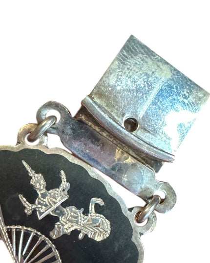Elegant Vintage Siam Sterling 925 Black Silver Thai Goddess Nielo Bracelet