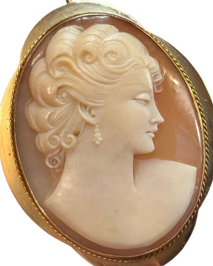 Vintage 10k Gold BIRKS Large hand carved Shell Cameo Brooch pendant-