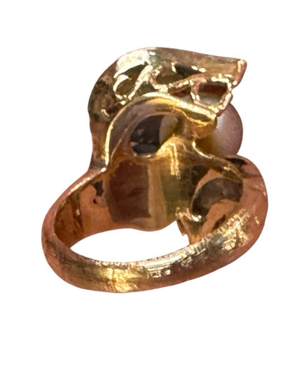 Stunning 1960s 14k Gold Diamond & Pearl Ring brushed finish