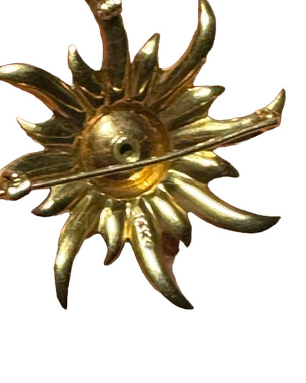 Antique 14k Gold diamond & seed pearl starburst brooch pendant Eduardian