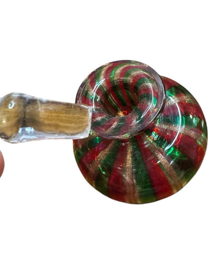 Vintage spun handmade Murano Glass Perfume Bottle Red Green Gold Striped Stopper