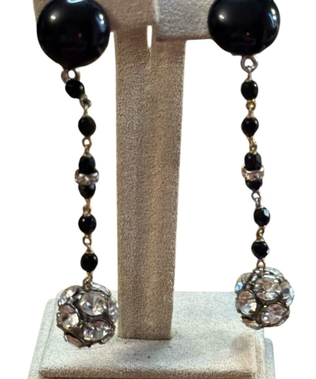 Elegant Black and Silver Dangle clip on rhinestones Earrings