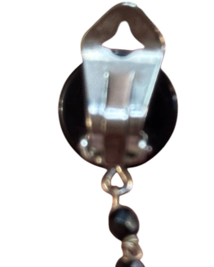 Elegant Black and Silver Dangle clip on rhinestones Earrings
