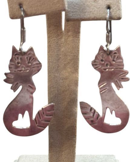 Sterling Silver 925 Cat dangle Earrings TC 81 Mexico