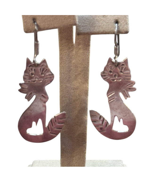 Sterling Silver 925 Cat dangle Earrings TC 81 Mexico