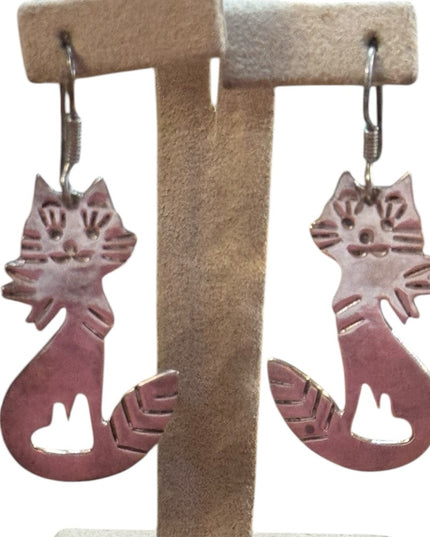 Sterling Silver 925 Cat dangle Earrings TC 81 Mexico