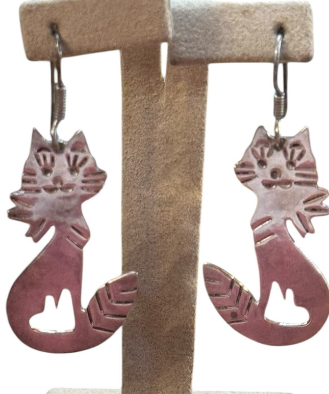 Sterling Silver 925 Cat dangle Earrings TC 81 Mexico