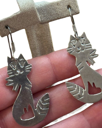 Sterling Silver 925 Cat dangle Earrings TC 81 Mexico