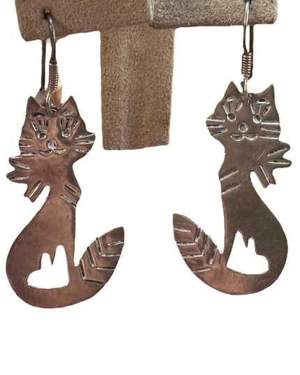 Sterling Silver 925 Cat dangle Earrings TC 81 Mexico