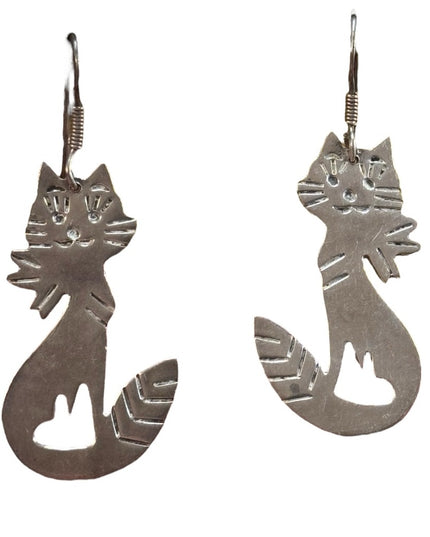 Sterling Silver 925 Cat dangle Earrings TC 81 Mexico