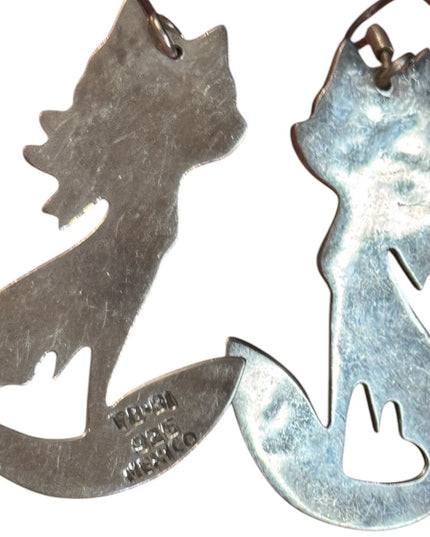 Sterling Silver 925 Cat dangle Earrings TC 81 Mexico