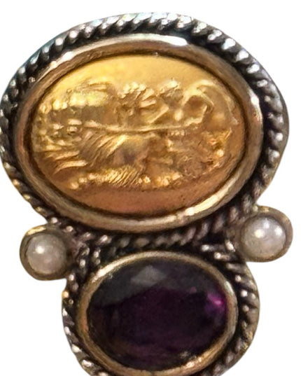 Roman Gladiator Motive Silver Purple glass accent Earrings
