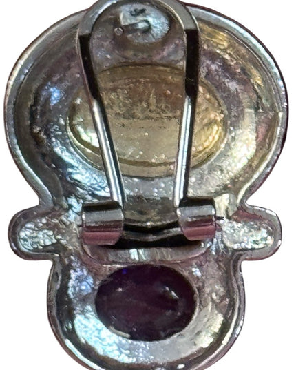 Roman Gladiator Motive Silver Purple glass accent Earrings