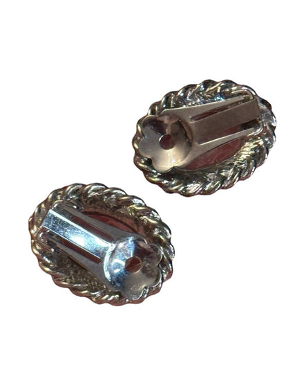 Elegant reverse carved glass Silver finish Cameo Earrings