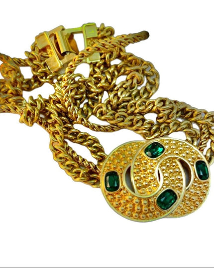 Vintage SAL Swarovski authentic Gold tone multi chunky necklace green crystal